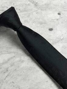 Luxury Men's Skinny Ties Polyester Silk Solid Polka Dot Striped Check Skinny Jacquard Groomsman Tie - Navy - Xem 4