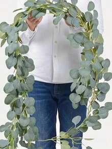 78.7 英寸人造桉树花环绿植仿花环散装银元桉树叶藤蔓植物适用于家居餐桌派对婚礼拱门墙壁花园室内外装饰 - 綠色 - 查看 2