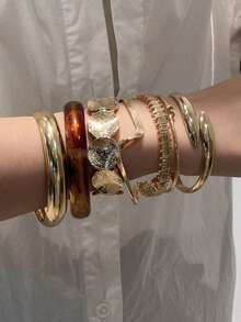 6/1 Set Elegant Resin Round Disc Braided Rope Bracelet, Fashionable & Chic Accessory For Women, Suitable For Vacation, Party, Date, Evening, Travel, Daily Wear