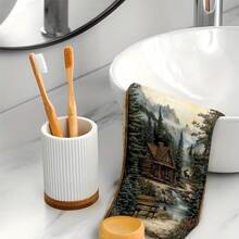 1 set/2 piezas/100 piezas Cabaña en el bosque con banco y patrón de alce Toallas de cocina y paños de cocina, adecuados para decoración de interiores en restaurantes, cocinas y baños, decoración de fiestas, regalos de festivales, como regalo - Multicolor - Ver 5