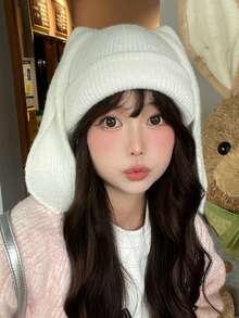 6 种颜色可选，时尚可爱韩式加厚针织长款兔耳帽，男女皆宜 - 新款秋冬保暖帽 - A - 查看 8
