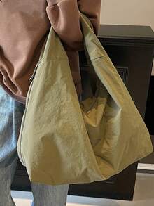 轻便大容量尼龙单肩包。两侧口袋方便收纳物品。简约风格，适合夏季日常使用，可用作通勤包或休闲旅行包。 - 綠色 - 查看 3