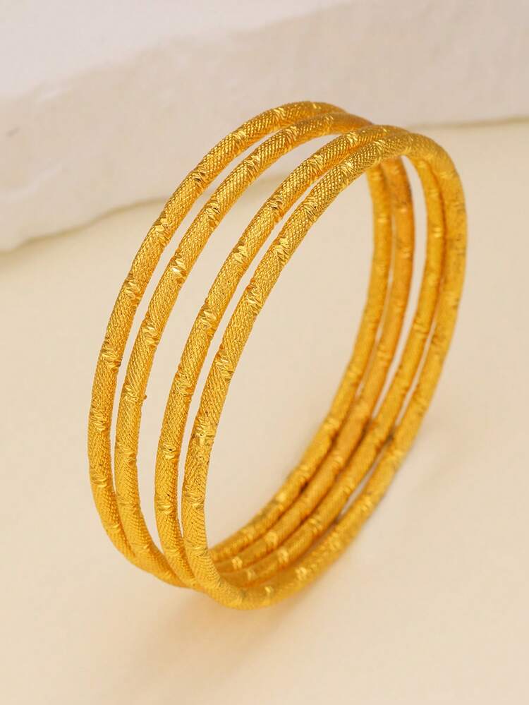 4 piezas de pulseras tipo brazalete vintage con baño de oro de 24K para mujeres, aptas para vacaciones, regalos, fiestas y uso diario - Amarillo Oro - Añade 10