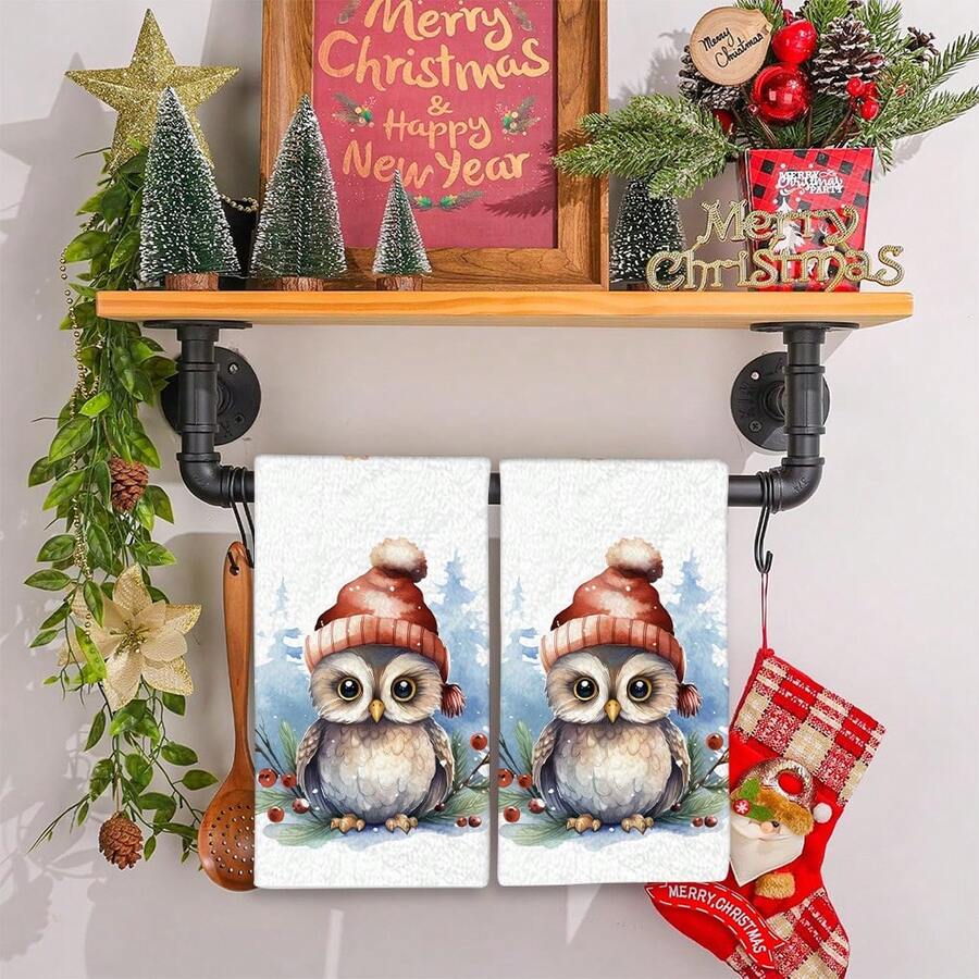 2/4 Piezas Juego, Paños de Cocina con Estampado de Búho en la Nieve, Navidad, Toallas Modernas de Microfibra Super Absorbentes para Cocinar y Hornear, Paños de Cocina Estampados, Toallas de Limpieza, Toallas de Mano, Toallas de Té, Ultra Suaves y Altamente Absorbentes, Gran Regalo para Vecinos, Madres, Amigos, Cumpleaños, Navidad, Decoración Navideña, Obsequio de Inauguración, Accesorios de Cocina, Decoración de Cocina, Artículos Esenciales Diarios - Multicolor - Ver 1