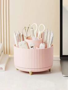 1 个旋转笔筒桌面收纳盒，大容量办公用品收纳盒，多功能化妆刷架，适合男孩女孩儿童书桌，设计优雅