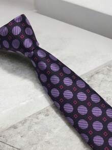 Luxury Men's Skinny Ties Polyester Silk Solid Polka Dot Striped Check Skinny Jacquard Groomsman Tie - 玫紅色 - 查看 4