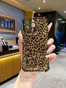 1 pieza Funda protectora de teléfono con estampado de leopardo y chapado electrolítico a prueba de golpes, compatible con Apple, Infinix, OPPO, VIVO, Realme - Negro - Ver 5