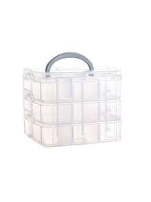 1 件 3 层透明塑料收纳盒、珠宝盒、首饰盒、储物柜、收纳盒、白色、复活节元素、可用于化妆品、珠宝、玩具、袜子等、带手柄多隔层元件盒电子零件螺丝配件工具分类网格防尘大容量发饰耳环项链珠子工艺用品盒、情人节礼物、圣诞节礼物返校