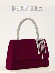 Noctella Túi cầm tay dự tiệc đính đá Rhinestone tua rua đơn giản thanh lịch và sang trọng dành cho nữ, Túi xách thời trang và sáng bóng, Phù hợp với trang phục hàng ngày của phụ nữ, Thích hợp cho các bữa tiệc mùa thu và mùa đông, các buổi tụ họp, bữa tối, đám cưới, quà tặng Giáng sinh cho phụ nữ, quà tặng ngày lễ tình nhân - Màu Đỏ Sâu - Xem 3