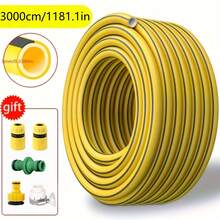 黄色高压清洗机软管套装，PVC 圆形软管（197 英寸/393 英寸/787 英寸/1181 英寸），带 5 个快速接头，适用于户外浇水、车辆清洁、家居清洁和鱼缸泵的粗花园水管