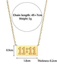 1 件时尚不锈钢天使数字 11:11 幸运吊坠项链，女士日常防护珠宝，圣诞节/生日礼物 - 長方形 - 查看 11