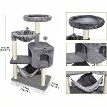 Cat Tree With Cat Condo And Big Hammock Grey - Grey - View 3