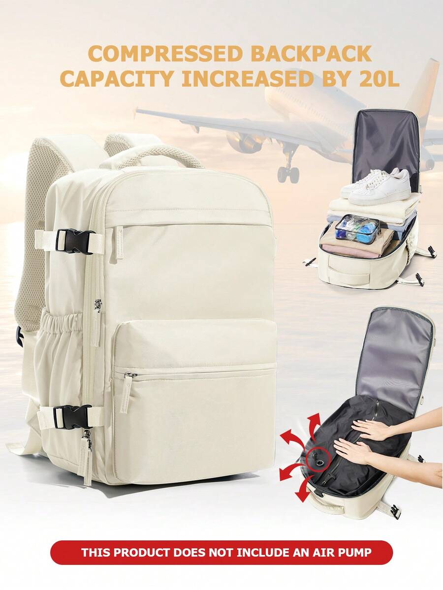 Vacuum Compression Backpack - Travel Compression Laptop Backpack For Business, Waterproof, Spacious Weekend Bag, Unisex Casual Daypack, Black Travel Backpack For Men, Functional Space-Saving Compression Backpack With 3D Foam Shoulder Straps, Adjustable Non-Slip, Lightweight Durable Nylon Material, Foldable, Non-Fading, Ideal For Students And Leisure Travel