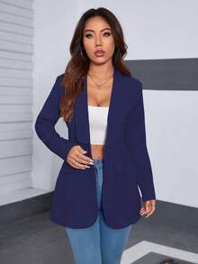 A&DD MODA, REF: 4043 - Women's Tailored Blazer, Maxi Long, Puff Sleeves, Classic Lapel Collar, Fitted And Elegant, Modern Formal Blazer, Sophisticated Piece, Slim Fit Design, Front Buttons, Chic And Casual Look, Ideal For Events And Work, Fashionable Women's Suit, Haute Couture - 藏蓝色 - 查看 5