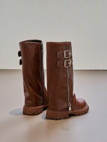 女童时尚过膝骑马靴，2025秋冬新款别致搭扣复古褶皱靴筒靴（内衬随机发货），【尺码偏小，建议选购大一码以获得更合脚的穿着体验】 - 棕色 - 查看 9
