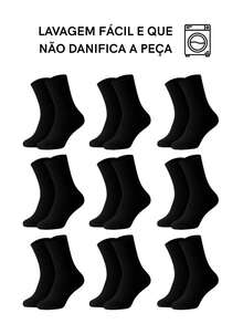 Kit 4 Pares de Meias Pretas Cano Longo Médio Unissex – Versáteis e Confortável para o Dia a Dia - Preto - Visão 5