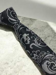 Luxury Men's Skinny Ties Polyester Silk Solid Polka Dot Striped Check Skinny Jacquard Groomsman Tie - 黑色 - 查看 4