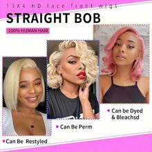 Straight Short Bob 613 Honey Blonde HD Lace Frontal Wig 13x4 Straight Transparent Lace Frontal Wig Bob 613 Colored Human Hair Wigs - S613 - 查看 5