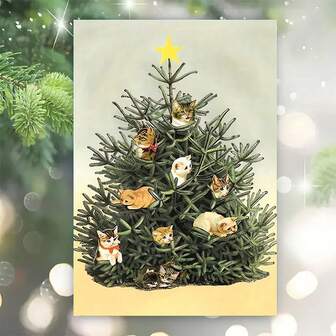 1 pieza Tarjeta de Navidad divertida con gato, 11cm X 16cm, Saludo festivo navideño con sobre, diseño de adorno de gato lindo, material de papel, adecuado para familiares y amigos, celebración de Feliz Navidad - Perfecto para Navidad, Acción de Gracias, ideal para cualquiera (Con sobre + tarjeta de felicitación)" (11cm X 16cm) Tarjeta de regalo de Navidad" Un regalo adecuado para todos Una tarjeta adecuada para dar a colegas