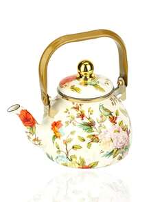 1.2L Large Capacity Enamel Coffee Pot, European Classic Bird & Flower Pear-Shaped Kettle, Thick Flat Bottom Design, (2 Cleaning Sponges Included), Suitable For Gas & Electric Stove, Coffee & Tea Brewing, Ideal For Outdoor Picnics, Family Gatherings, Holiday Parties, All Seasons