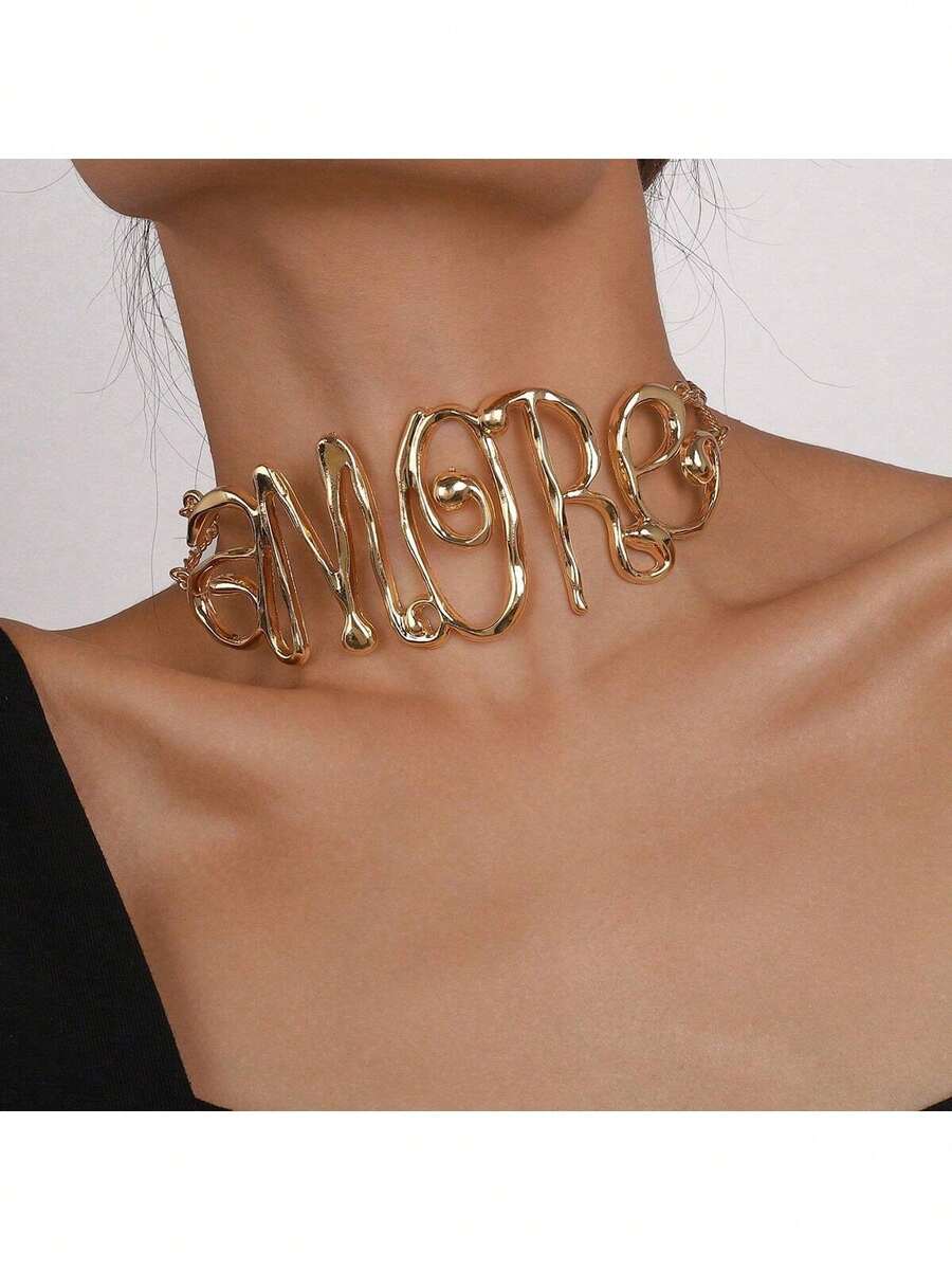 Minimalist Personality Exaggerated Letter Cool Chic Necklace Retro Fashionable Temperament Hip-Hop Style Necklace - AMORe Gold - View 1
