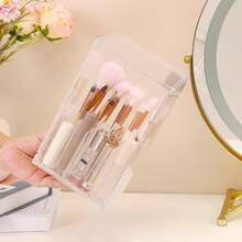 Porte-pinceaux de maquillage en acrylique avec couvercle rabattable incliné – Rangement et organisateur transparents et anti-poussière pour pinceaux de maquillage – Grande capacité (17 emplacements) pour pinceaux de maquillage (transparent) - Transparent - Voir 8