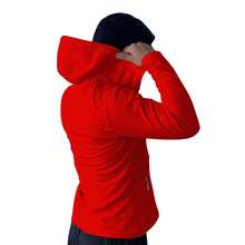 Chamarra Antifluidos Caballero dos bolsillos al frente bolsa en pecho gorro temporada invierno cierre frontal largo - Rojo y negro - Ver 4