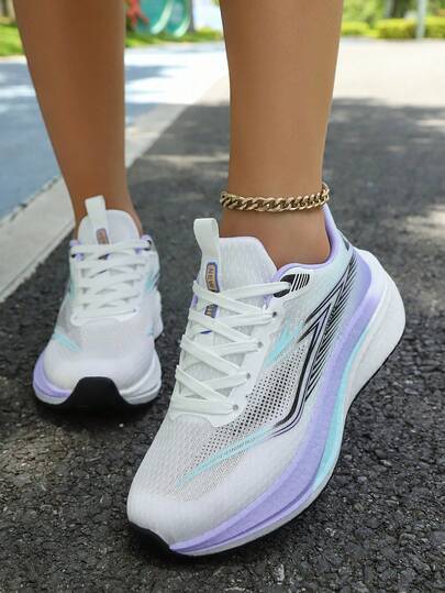 女士轻便时尚运动鞋 - 舒适、防滑、透气。减震跑步鞋，系带休闲运动鞋，轻便透气爆米花软底，色彩缤纷，低帮中底，适合全天穿着（CN41 和 CN42 尺码偏大，建议选购小一码）