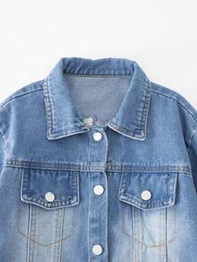 جاكيت جينز مطرز بنمط كرتوني أنيق للبنات، مناسب للارتداء في الخارج - الأزرق - مشاهدة 3