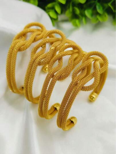 4 件女士时尚编织镂空镀金手镯套装，适合欧洲、非洲、中东、迪拜新娘、婚礼、派对礼服、万圣节、生日、节日礼物、合金首饰