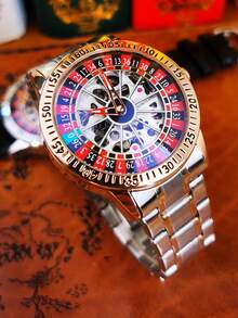 AOKULASIC 1pc Luxury Rose Golden Skeleton Automatic Watch For Men Luminous Hands Rotating Design Stainless Steel Strap Business Casual Men Watches - Rose Gold - View 4