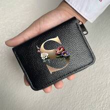 Portafoglio in pelle PU con stampa a lettere, cerniera a fisarmonica, porta carte di credito, portafoglio da uomo, regalo per uomo e donna, portafoglio da donna, portafoglio da uomo, porta carte di credito, portamonete, mini portafoglio, portafoglio - nero - Visualizzare 9