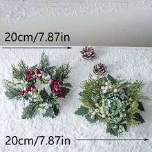 1件裝聖誕蠟燭環形底座裝飾，飾有人造冬青葉、紅白色漿果與雪松枝，適用於桌面、餐桌、壁爐架、咖啡桌、廚房檯面、客廳、臥室等處的節日蠟燭花環擺飾，營造鄉村農舍風冬季節日裝飾，亦適合聖誕前夜晚餐與節日派對裝飾（不含蠟燭），聖誕家居裝飾聖誕禮物 - 彩色 - 查看 9