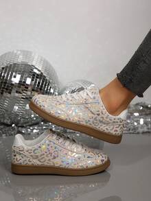 复古休闲豹纹拼布女式运动鞋，2025年春秋季新款 - 米色 - 查看 3