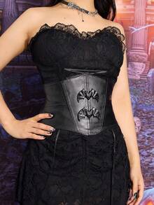 1 chiếc đai lưng bản rộng co giãn màu đen phong cách Gothic dành cho nữ, thích hợp cho tiệc Halloween và trang phục Halloween mặc hàng ngày - màu đen - Xem 2