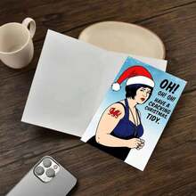 1pc Adult Funny Christmas Greeting Card - Envelope Style Wishes, Includes "Oh! Have Fun" Message, Clean Humorous Design, Welsh Flag Tattoo Cartoon Pattern & Snowflake Font - Holiday Greetings Suitable For Friends, Family, Colleagues - No Battery/Power/Paper Required