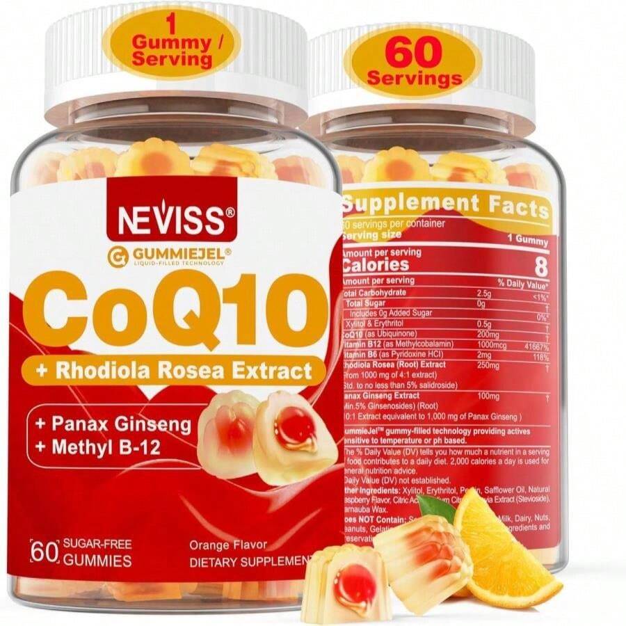 Sugar Free CoQ10-200mg 400mg Filled Gummies - 2 Months Supply - W_ Vitamin B12 1000mcg, Rhodiola Rosea &Amp; Panax Ginseng, B6, Coenzyme Q10 Supplement For Hear-T, Energy, Antioxidant, Ultra Absorption - Tên hương vịA - Xem 1