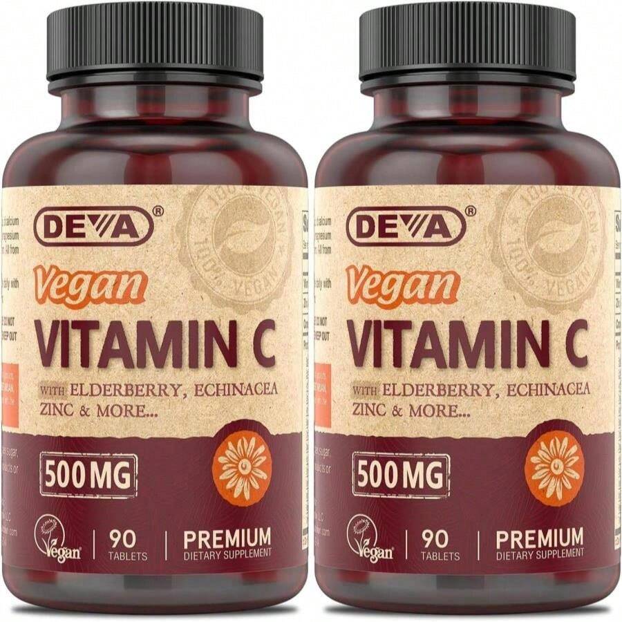 DEVA Vegan Vitamin C, 500 MG With Elderberry, Echinacea, Zinc &Amp; More, Vegan &Amp; No Animal Ingredients, 90 Tablets, 1-Pack - Flavor Name B - View 1