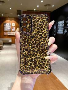 1 pieza Funda protectora de teléfono con estampado de leopardo y chapado electrolítico a prueba de golpes, compatible con Apple, Infinix, OPPO, VIVO, Realme - Negro - Ver 8