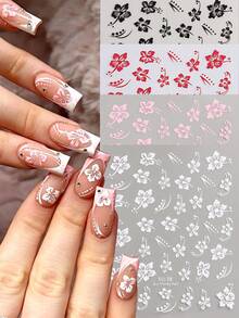 4/2片装夏威夷芙蓉花3D美甲贴纸，可爱Y2K风格美甲贴花，自粘美甲沙龙配件，美甲用品 - 彩色 - 查看 2