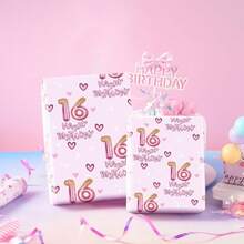16th Wrapping Paper Birthday Girl, Sweet Hearts And Pink Number 16 Balloons Happy Birthday Design, 16 Years Old, Mini Roll, 17 Inches X 16.4 Feet, Perfect For Girls' Party Gifts - Tuổi 16 - Xem 4