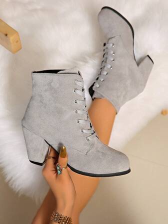 2025 Autumn/Winter Plus Size European & American Fashion Lace-Up Roman Knight Boots For Women, Black Waterproof Platform High Shaft Round Toe Thick High Heel Tall Boots