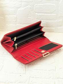 New Women's Soft PU Long Wallet Fashion Casual Large Capacity Multi-Function Handbag Clutch Card Holder ID Case Convenient To Carry Suitable As Holiday Gift For Women Money Wallet Purse Wallet Fall Y2K - Red - View 5