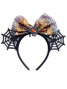 1pc Halloween Bow Headband, Creative Black Spider Web Bow Hair Accessory, Children's Party Funny Decor Headpiece, Fashionable Holiday Hair Decoration