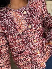 Seelio Spring Autumn Women Short Tassel Cardigan, Round Neck Single-Breasted Knitted Jacket - Pink - View 2