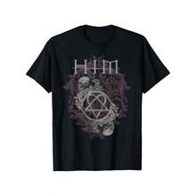 Ville Valo – HIM Dual Skull T-Shirt, 100% Cotton, Band Shirts For Men Women, 180G, Crew Neck, Black, Sizes S-XXXL - 黑色 - 查看 1