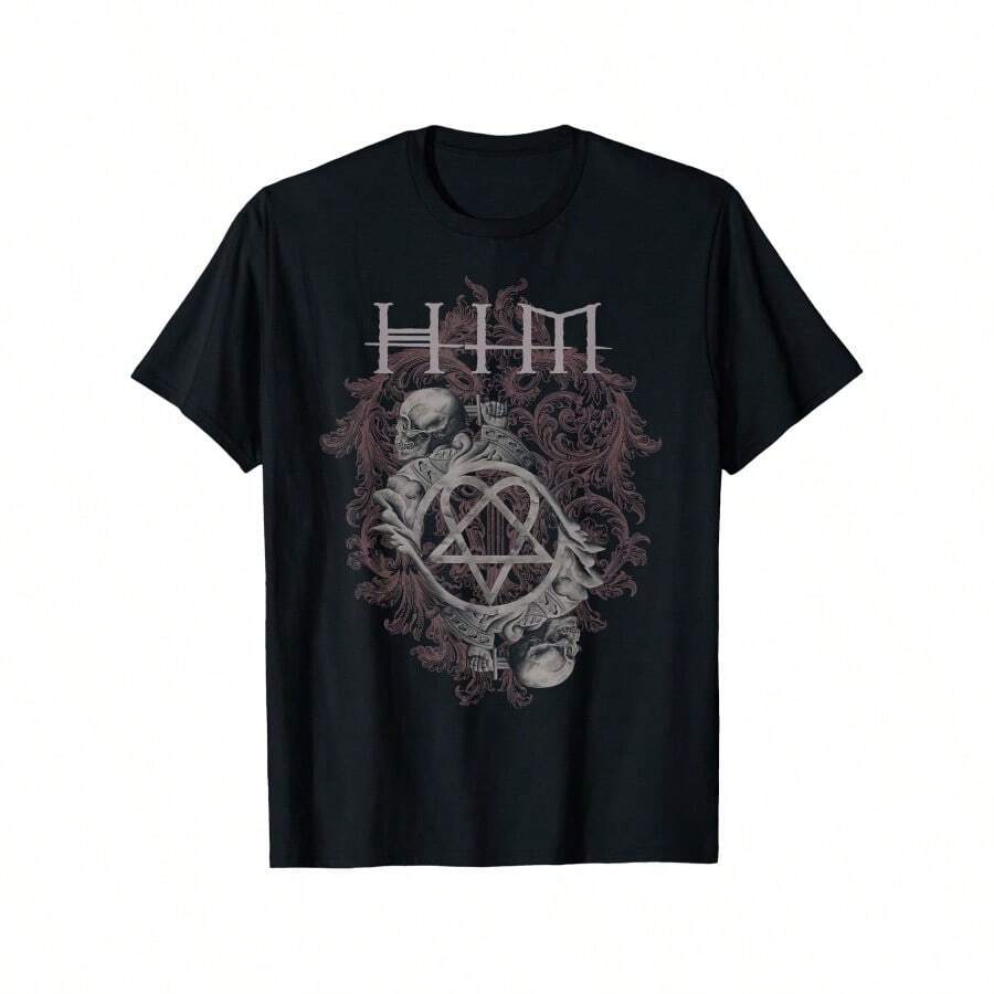 Ville Valo – HIM Dual Skull T-Shirt, 100% Cotton, Band Shirts For Men Women, 180G, Crew Neck, Black, Sizes S-XXXL - 黑色 - 查看 1