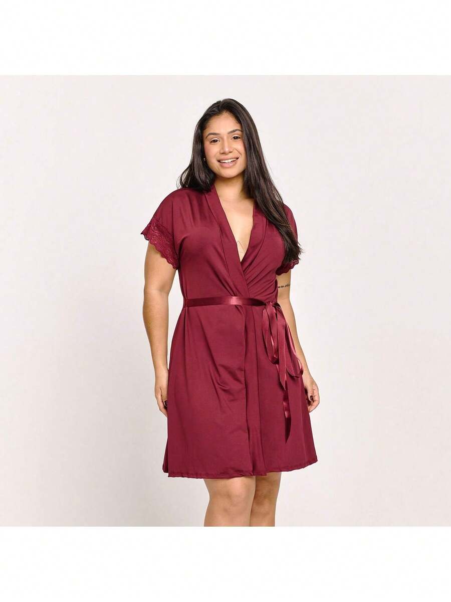 Hoby Robe Microfiber Luxury Sensual Comfort Hobby Bathrobe Honeymoon Nightwear | 811 - 酒紅色 - 查看 1
