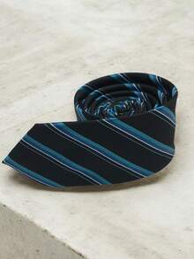 Luxury Men's Skinny Ties Polyester Silk Solid Polka Dot Striped Check Skinny Jacquard Groomsman Tie - 藍色 - 查看 3