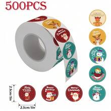 [Christmas Essential] 500pcs Envelope Sticker Set! 1-Inch Round Design, Santa Claus/Snowman/Christmas Tree/Gingerbread Man Pattern, Holiday Card, Gift Wrapping, Party Decoration Stickers